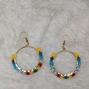 Hand beaded gold hoop earrings